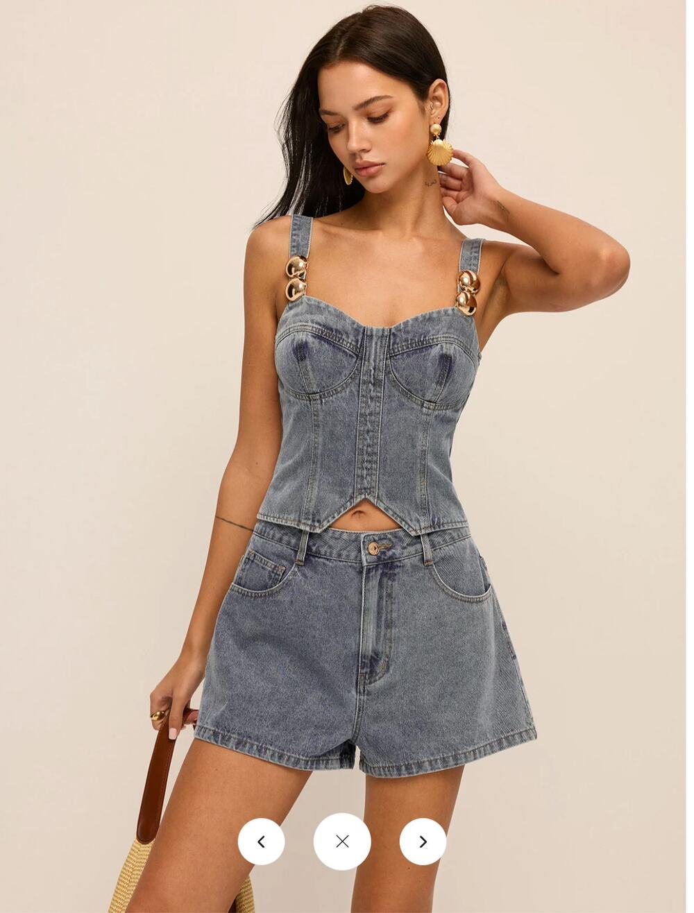 NWT Commense Metal Detail Denim Corset Top & Shorts Set Sz XS